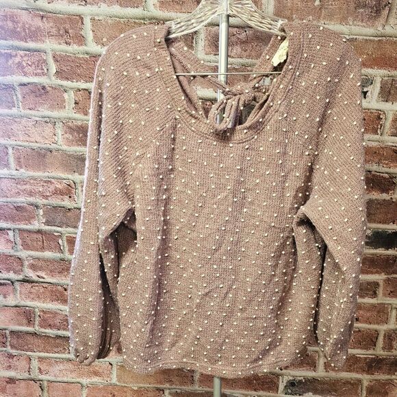 Women's FLOWER & FEATHER Textured Polka Dot Crop Sweater Large - Picture 4 of 10